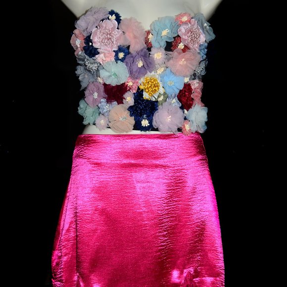 LYANER Women's Satin Lace Trim Split Slit satin skirt - Picture 3 of 11